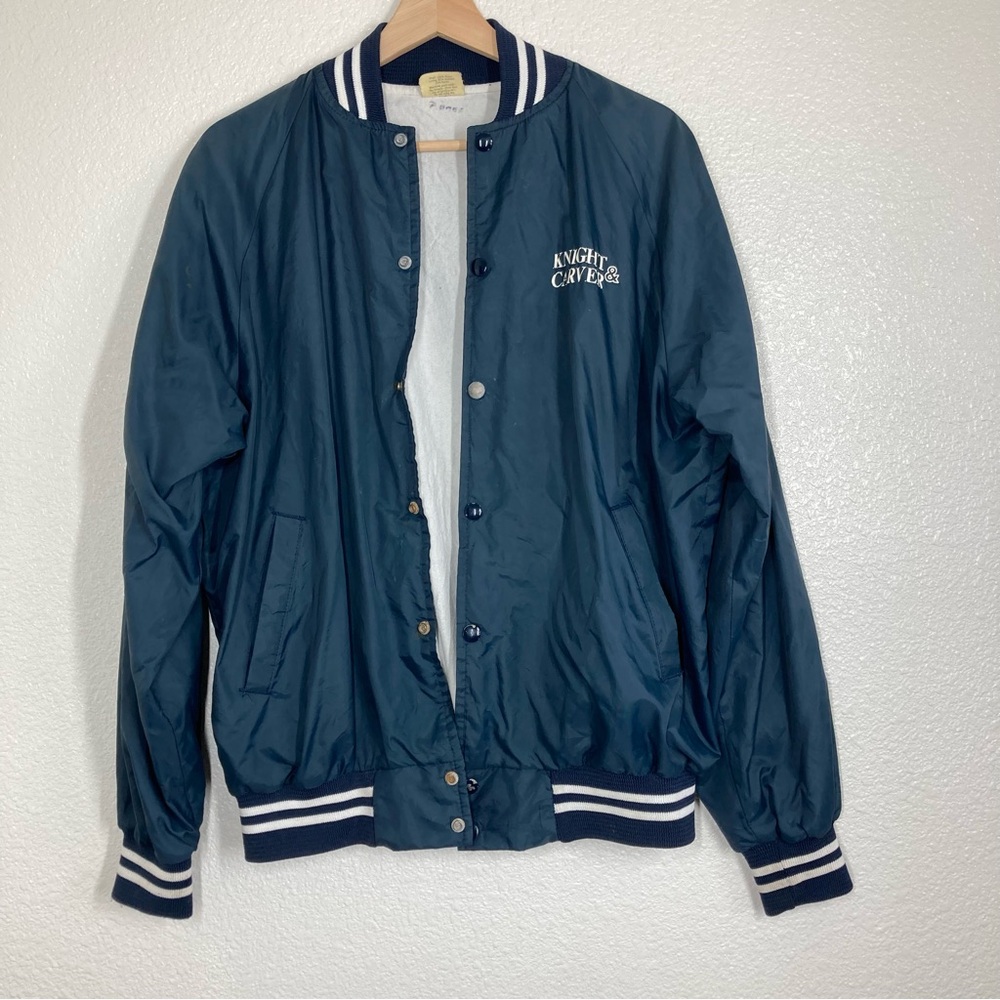 Vintage 80s Bomber Jacket Sailing Windbreaker L Snap Button Up Navy USA Made